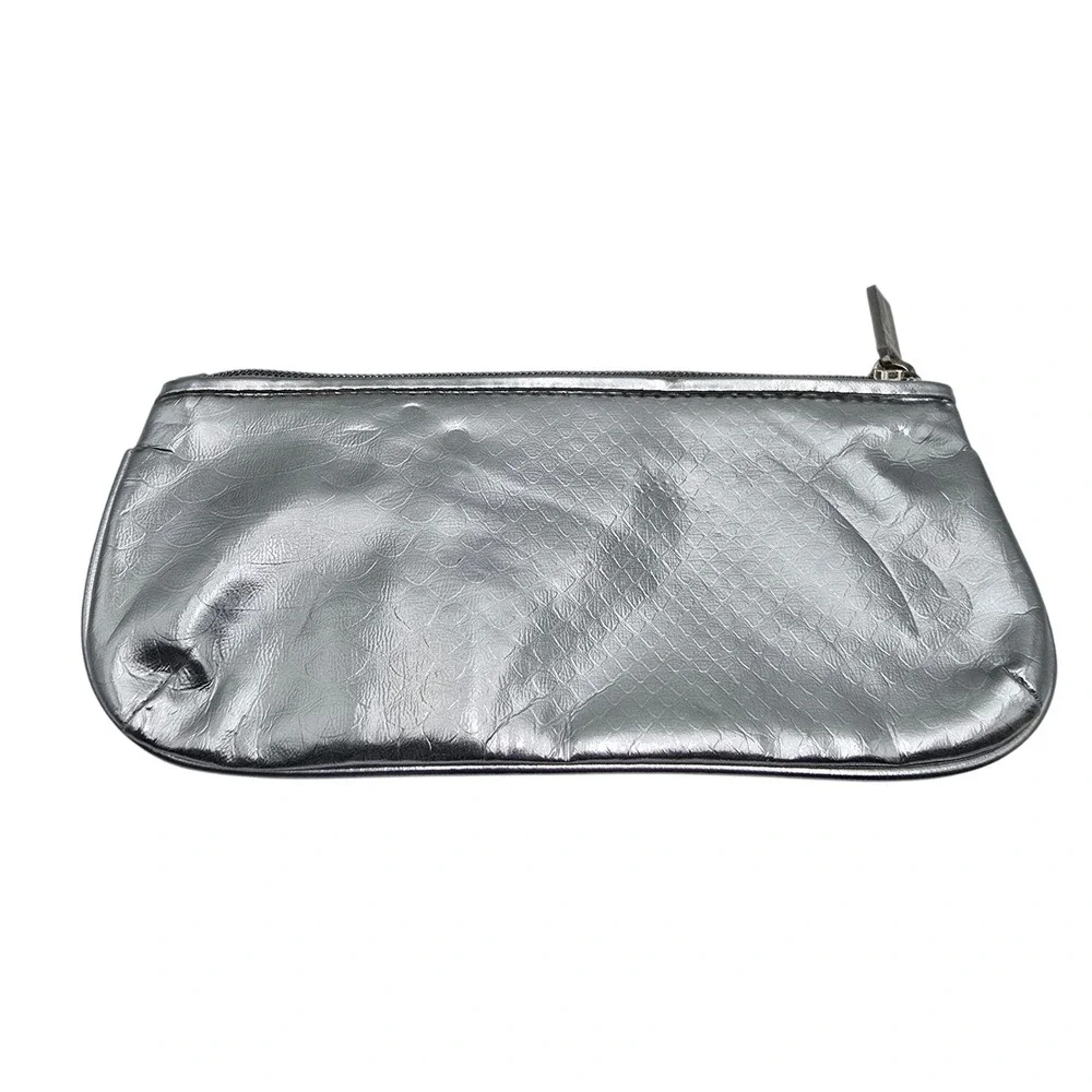 Michael Kors Silver Embossed Snakeskin Cosmetic Makeup Bag Pouch‎ Clutch